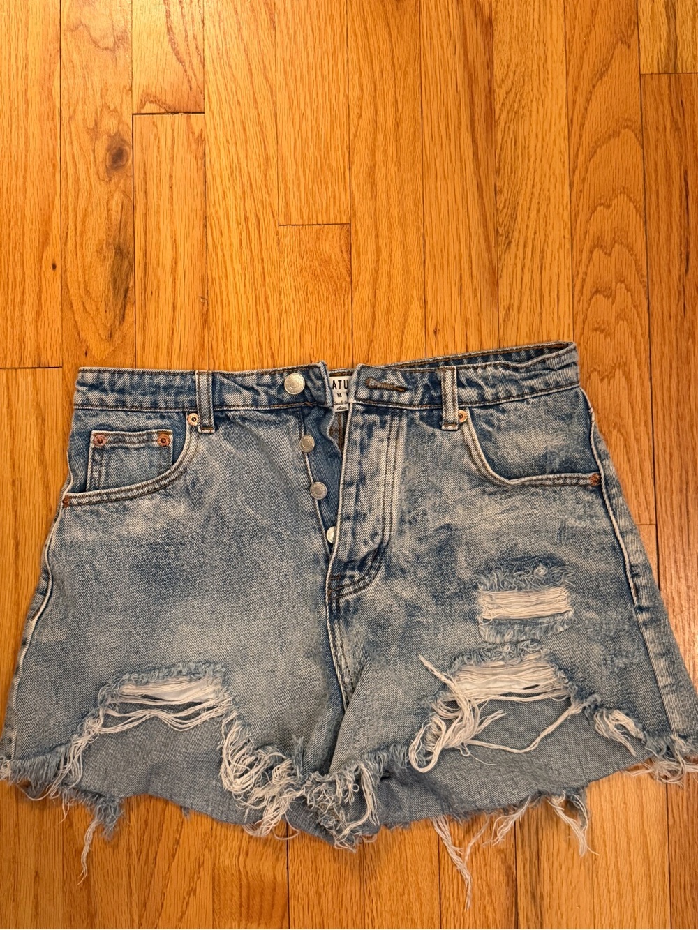 Signature Distressed Light Blue Denim Shorts
